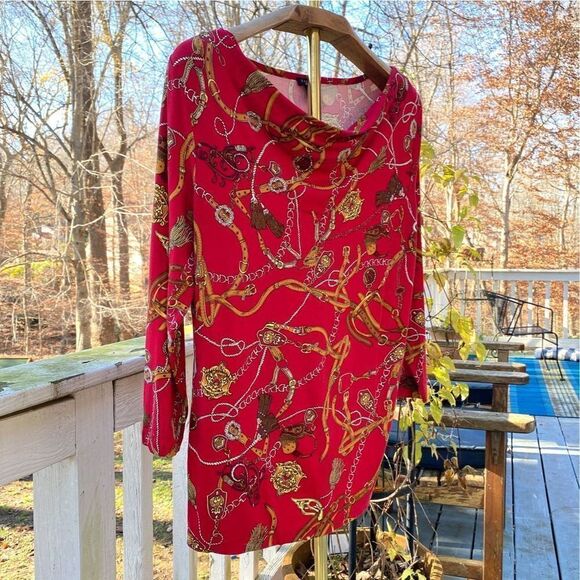 Talbots Red Gold Equestrian Cowl Neck Blouse Top - Picture 5 of 7